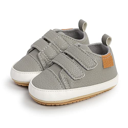 MK MATT KEELY Baby Mädchen Jungen Lauflernschuhe PU Leder Leichte Schuhe mit Weiche Sohle 6-12 Monate,Grau von MK MATT KEELY