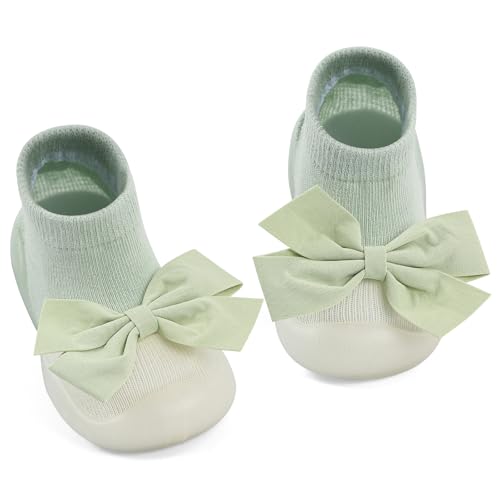 MK MATT KEELY Baby Mädchen Krabbelschuhe mit Bowknot Lauflernschuhe Kinder rutschfeste Sockenschuhe Hüttenschuhe Outdoor,Grün,12-18 Monate von MK MATT KEELY