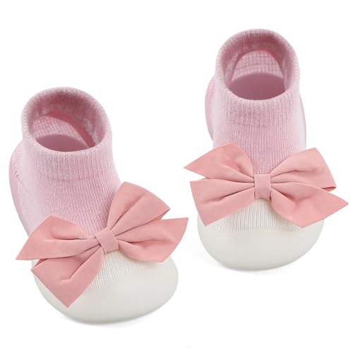 MK MATT KEELY Baby Mädchen Krabbelschuhe mit Bowknot Lauflernschuhe Kinder rutschfeste Sockenschuhe Hüttenschuhe Outdoor,Rosa,18-24 Monate von MK MATT KEELY