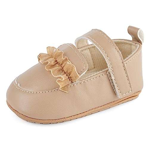 MK MATT KEELY Baby Mädchen Prinzessin Schuhe Kleinkind Party Ballerinas PU-Leder Lauflernschuhe mit Weicher rutschfeste Sohle,Khaki,12-18 Monate von MK MATT KEELY