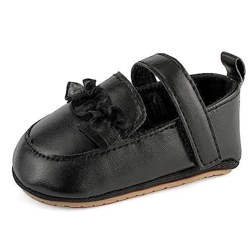 MK MATT KEELY Baby Mädchen Prinzessin Schuhe Kleinkind Party Ballerinas PU-Leder Lauflernschuhe mit Weicher rutschfeste Sohle,Schwarz,6-12 Monate von MK MATT KEELY