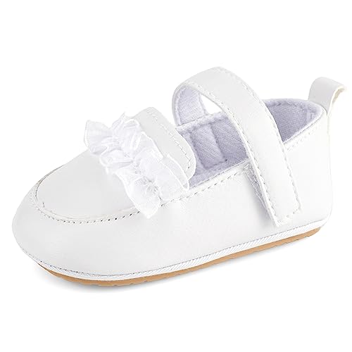 MK MATT KEELY Baby Mädchen Prinzessin Schuhe Kleinkind Party Taufschuhe PU-Leder Lauflernschuhe mit Weicher rutschfeste Sohle,Weiß,12-18 Monate von MK MATT KEELY