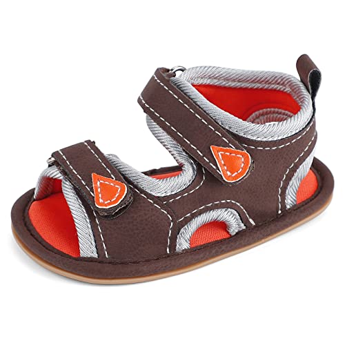 MK MATT KEELY Baby Sandalen Mädchen Jungen Sommer Krabbelschuhe Lauflernschuhe mit Gummi Anti-Rutsch Sohlen,Orange,6-12Monate von MK MATT KEELY