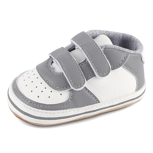 MK MATT KEELY Baby Schuhe Jungen PU Leder 1 Jahr Lauflernschuhe Krabbelschuhe Sneaker mit Weiche Anti-Rutsch Sohle,Grau,3-6 Monate von MK MATT KEELY