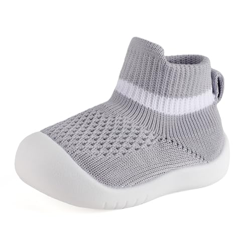 MK MATT KEELY Baby Sockenschuhe Mädchen Jungen Lauflernschuhe 6-36 Monate Kleinkind Stricken Krabbelschuhe mit rutschfeste Gummisohle,Grau,12-18 Monate von MK MATT KEELY