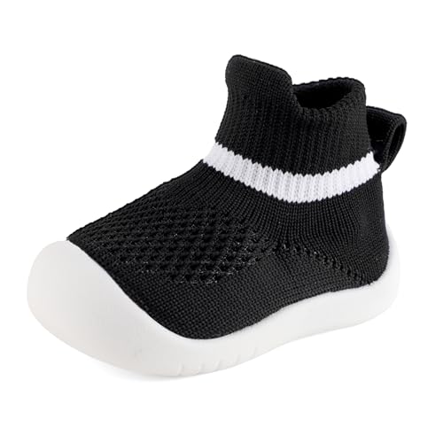 MK MATT KEELY Baby Sockenschuhe Mädchen Jungen Lauflernschuhe 6-36 Monate Kleinkind Stricken Krabbelschuhe mit rutschfeste Gummisohle,Schwarz,6-9 Monate von MK MATT KEELY