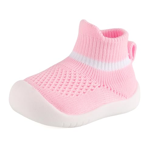 MK MATT KEELY Baby Sockenschuhe Mädchen Lauflernschuhe 6-36 Monate Kleinkind Stricken Krabbelschuhe mit rutschfeste Gummisohle,Rosa,12-18 Monate von MK MATT KEELY