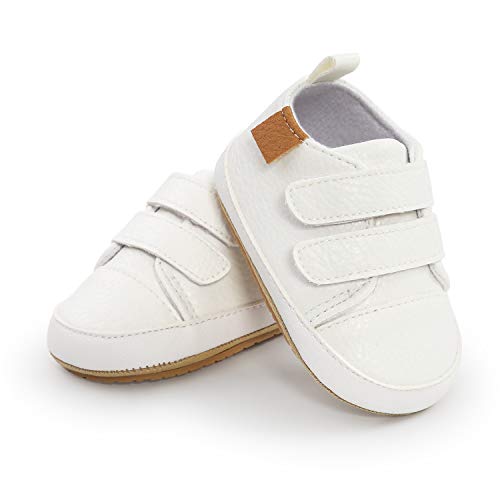 MK MATT KEELY Baby Mädchen Jungen Lauflernschuhe PU Leder Leichte Schuhe mit Weiche Sohle 12-18 Monate,Weiß von MK MATT KEELY