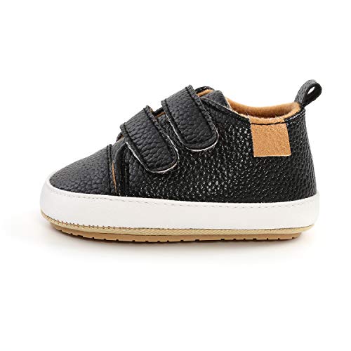 MK MATT KEELY Baby Mädchen Jungen Lauflernschuhe PU Leder Leichte Schuhe mit Weiche Sohle 3-6 Monate,Schwarz von MK MATT KEELY