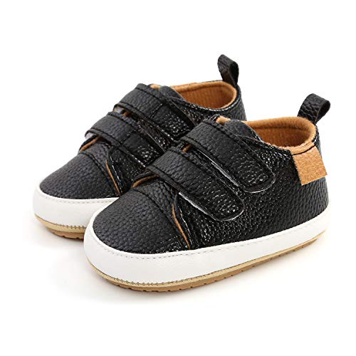 MK MATT KEELY Baby Mädchen Jungen Lauflernschuhe PU Leder Leichte Schuhe mit Weiche Sohle 3-6 Monate,Schwarz von MK MATT KEELY