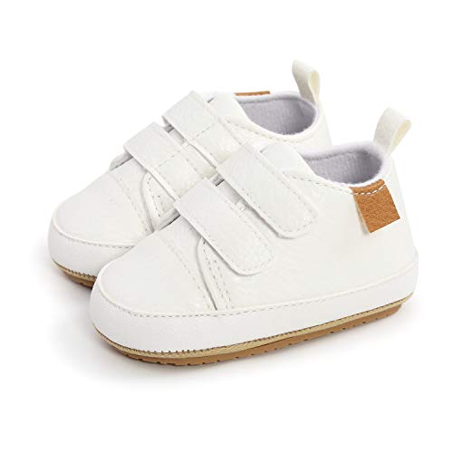 MK MATT KEELY Baby Mädchen Jungen Lauflernschuhe PU Leder Leichte Schuhe mit Weiche Sohle 6-12 Monate,Weiß von MK MATT KEELY