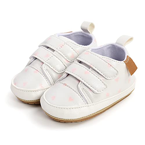 MK MATT KEELY Baby Mädchen Jungen Lauflernschuhe PU Leder Leichte Schuhe mit Weiche Sohle 3-6 Monate,Weißes Herz von MK MATT KEELY