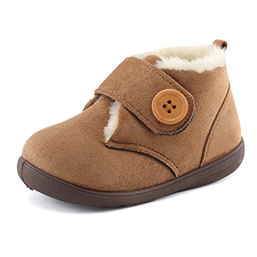 MK MATT KEELY Baby Winter Lauflernschuhe Junge Mädchen Warme rutschfeste Schuhe mit Klettband,Khaki,21/22 EU(Etikettengröße 14) von MK MATT KEELY