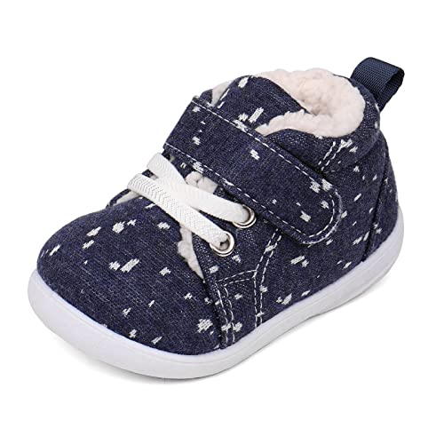 MK MATT KEELY Baby Winter Lauflernschuhe Junge Mädchen Warme rutschfeste Schuhe mit Klettband,Marine,21/22 EU(Etikettengröße 14) von MK MATT KEELY