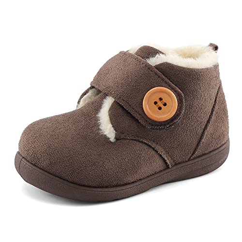 MK MATT KEELY Baby Winter Lauflernschuhe Junge Mädchen Warme rutschfeste Schuhe mit Klettband,Braun,23/23.5 EU(Etikettengröße 15) von MK MATT KEELY