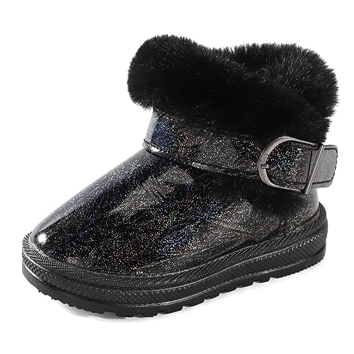 MK MATT KEELY Baby Winterschuhe Mädchen Outdoor Wasserdicht Boots Kinder Warm Gefütterte Lauflernschuhe mit Rutschfester Gummisohle,Schwarz,EU 19/20(CN21) von MK MATT KEELY