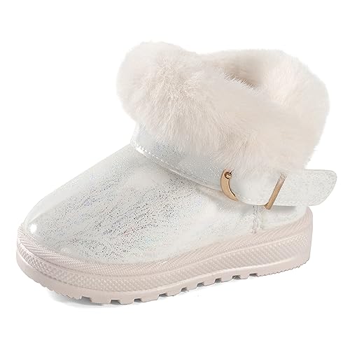 MK MATT KEELY Baby Winterschuhe Mädchen Outdoor Wasserdicht Boots Kinder Warm Gefütterte Lauflernschuhe mit Rutschfester Gummisohle,Weiß,EU 24/25(CN27) von MK MATT KEELY