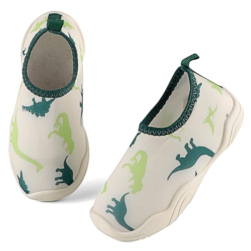 MK MATT KEELY Badeschuhe Kinder Dinosaurier Schwimmschuhe Jungen Schnell Trocknend Wasserschuhe mit rutschfeste Gummisohle,Beige,25/26 EU(170mm) von MK MATT KEELY