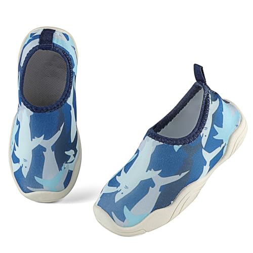 MK MATT KEELY Badeschuhe Kinder Haie Schwimmschuhe Jungen Schnell Trocknend Wasserschuhe mit rutschfeste Gummisohle,Blau,23/24 EU(160mm) von MK MATT KEELY