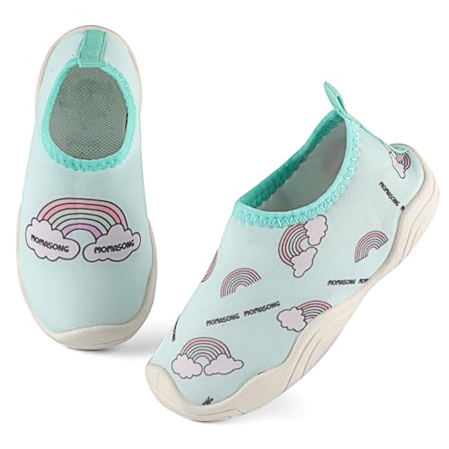 MK MATT KEELY Badeschuhe Kinder Regenbogen Schwimmschuhe Mädchen Schnell Trocknend Wasserschuhe mit rutschfeste Gummisohle,Hellgrün,27/28 EU(180mm) von MK MATT KEELY