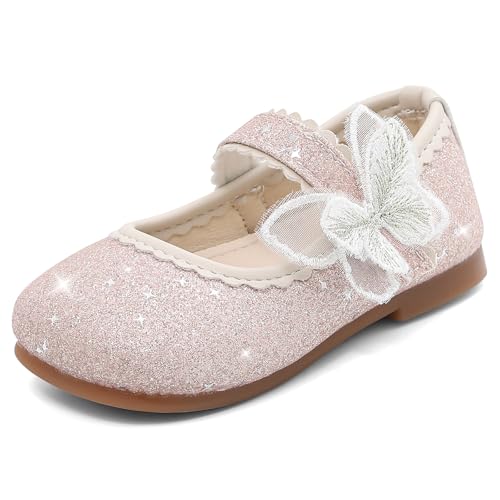 MK MATT KEELY Ballerina Glitzer Mädchen Mary Jane Prinzessin Schuhe mit Schmetterling Kinder Party Flache,Rosa,21EU(CN22) von MK MATT KEELY