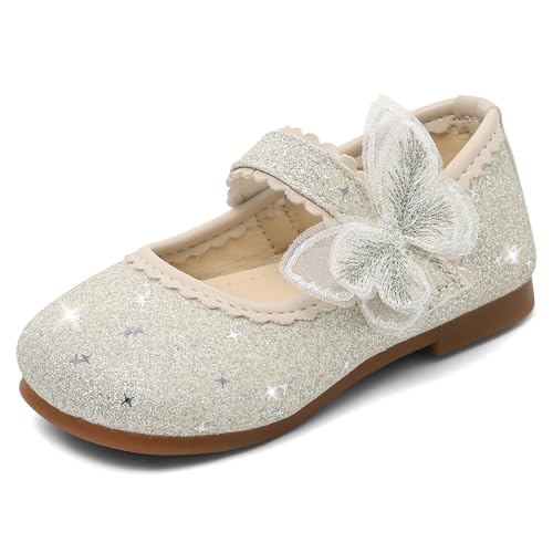 MK MATT KEELY Ballerina Glitzer Mädchen Mary Jane Prinzessin Schuhe mit Schmetterling Kinder Party Flache,Silber,30EU(CN32) von MK MATT KEELY