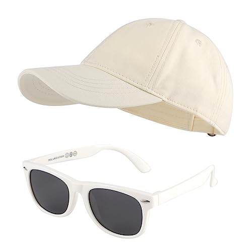 MK MATT KEELY Baseball Cap Jungen Mädchen Sonnenbrille Kinder 3-10 Jahre 2er Set Baumwolle Snapback Kappe Sommer Sonnenschutz Zubehör,Beige von MK MATT KEELY