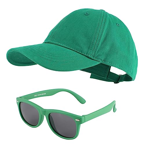 MK MATT KEELY Baseball Cap Jungen Mädchen Sonnenbrille Kinder 3-10 Jahre 2er Set Baumwolle Snapback Kappe Sommer Sonnenschutz Zubehör,Grün von MK MATT KEELY