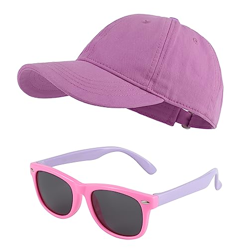 MK MATT KEELY Baseball Cap Jungen Mädchen Sonnenbrille Kinder 3-10 Jahre 2er Set Baumwolle Snapback Kappe Sommer Sonnenschutz Zubehör,Lila von MK MATT KEELY