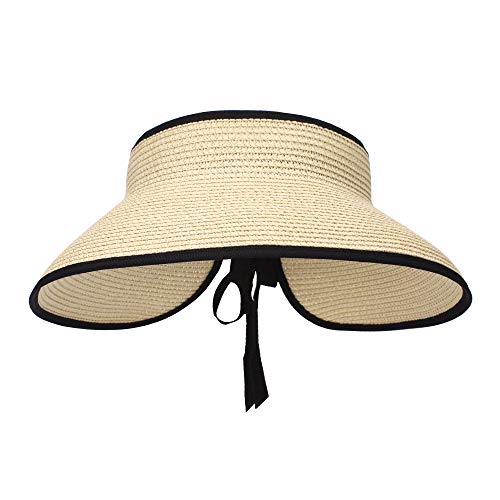 MK MATT KEELY Große Strand-Sonnenhüte für Damen, faltbar, breite Krempe, Hut für Damen, Schirmmütze, Eimer mit Schleife Gr. Einheitsgröße, Beige Style 2 von MK MATT KEELY