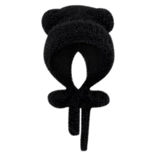 MK MATT KEELY Damen Wintermütze Warme Plüsch Bär Ohr Mütze mit Ohrenklappen für Mädchen,Schwarz von MK MATT KEELY