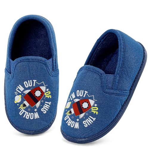 MK MATT KEELY Hausschuhe Kinder Junge Barfussschuhe Winter Rutschfeste Leichte Pantoffeln Atmungsaktive Rutschfest für Kleinkinder Hüttenschuhe Slipper,Blau,27 EU von MK MATT KEELY