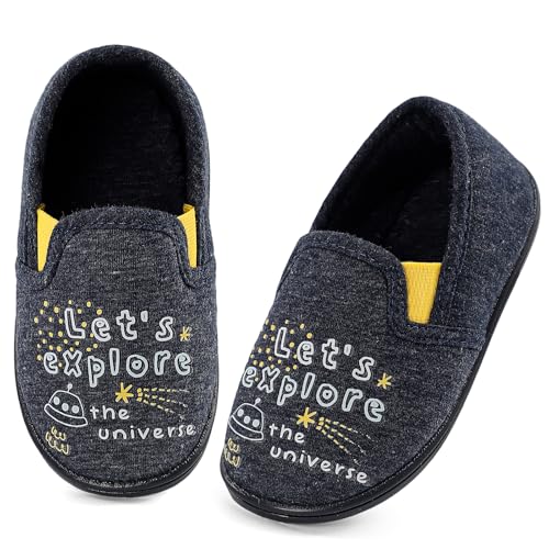 MK MATT KEELY Hausschuhe Kinder Junge Barfussschuhe Winter Rutschfeste Leichte Pantoffeln Atmungsaktive Rutschfest für Kleinkinder Hüttenschuhe Slipper,Dunkelgrau,30 EU von MK MATT KEELY