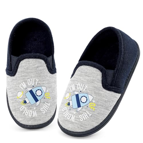 MK MATT KEELY Hausschuhe Kinder Junge Barfussschuhe Winter Rutschfeste Leichte Pantoffeln Atmungsaktive Rutschfest für Kleinkinder Hüttenschuhe Slipper,Hellgrau,30 EU von MK MATT KEELY