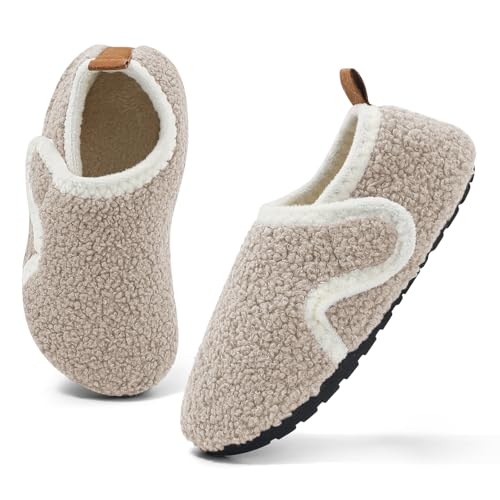 MK MATT KEELY Hausschuhe Kinder Junge Mädchen Barfussschuhe Winter Baby Pantoffeln Atmungsaktive rutschfest für Lauflernschuhe Slippers,Beige,25/26 EU(CN28-29) von MK MATT KEELY