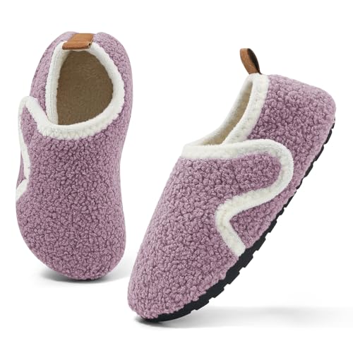 MK MATT KEELY Hausschuhe Kinder Junge Mädchen Barfussschuhe Winter Baby Pantoffeln Atmungsaktive rutschfest für Lauflernschuhe Slippers,Lila,23/24 EU(CN26-27) von MK MATT KEELY