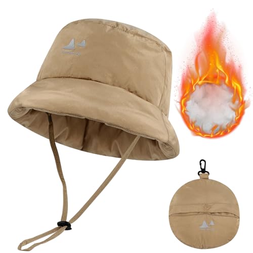 MK MATT KEELY Hut Winter Herren Warme Faltbar Fischerhut Outdoor Regenhut Wasserdicht Leicht Bucket Hat,Khaki von MK MATT KEELY