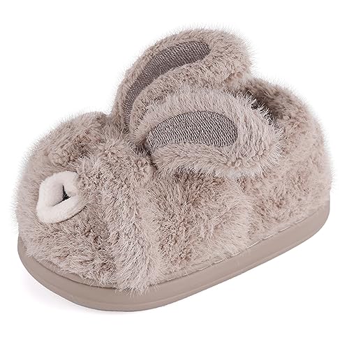 MK MATT KEELY Kinder Hausschuhe Jungen Mädchen Winter Warme Plüsch Pantoffeln Weiche rutschfeste Häschen Hausschuhe Indoor,Kaninchen-Braun,23/24 EU von MK MATT KEELY