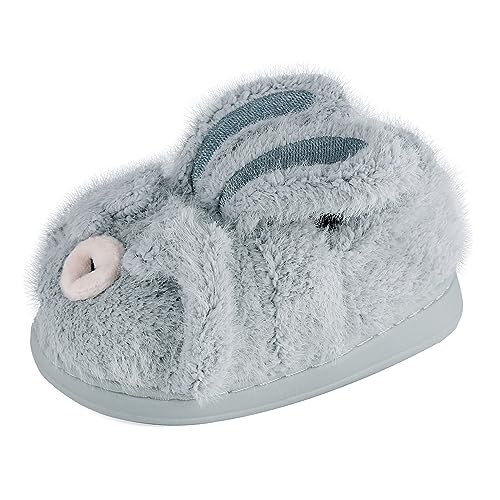 MK MATT KEELY Kinder Hausschuhe Jungen Mädchen Winter Warme Plüsch Pantoffeln Weiche rutschfeste Häschen Hausschuhe Indoor,Kaninchen-Grau,23/24 EU von MK MATT KEELY