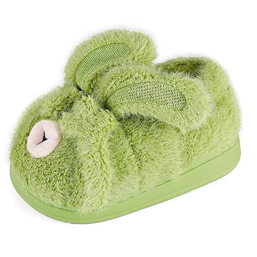 MK MATT KEELY Kinder Hausschuhe Jungen Mädchen Winter Warme Plüsch Pantoffeln Weiche rutschfeste Häschen Hausschuhe Indoor,Kaninchen-Grün,29/30 EU von MK MATT KEELY