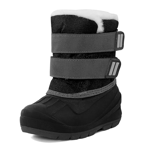 MK MATT KEELY Kinder Schneestiefel Jungen Mädchen Winter Isoliert Wasserdicht Stiefeletten Kleinkinder Kniehohe Wanderschuhe mit hoher Traktion Sohlen, Schwarz , 27 EU von MK MATT KEELY