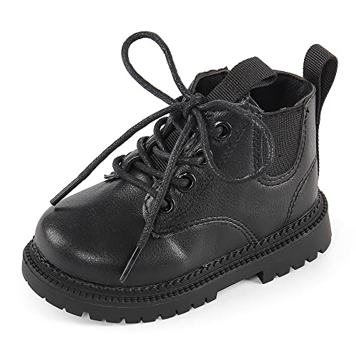 MK MATT KEELY Kinder Stiefelette Seite Reißverschluss Lace Up Wasserfeste Stiefel für Jungen Mädchen Gr.21-30,Schwarz,EU 22 von MK MATT KEELY