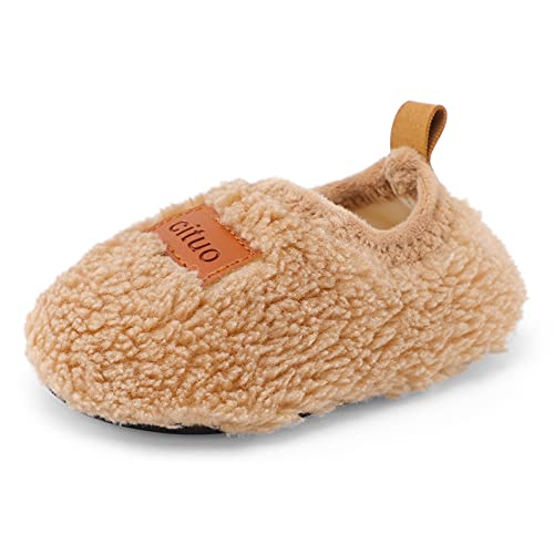 MK MATT KEELY Kinder Winter Hausschuhe Jungen Mädchen 1-7 Jahre Warme rutschfeste Sherpa-Fleece Pantoffeln für Hause Indoor,Beige,21.5/22 EU(Etikettengröße 24-25) von MK MATT KEELY