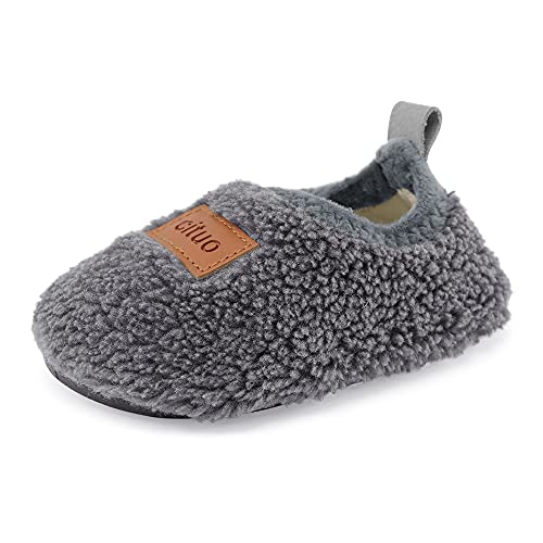 MK MATT KEELY Kinder Winter Hausschuhe Jungen Mädchen 1-7 Jahre Warme rutschfeste Sherpa-Fleece Pantoffeln für Hause Indoor,Grau,19/19.5 EU(Etikettengröße 22-23) von MK MATT KEELY