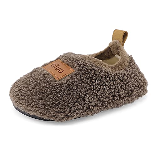 MK MATT KEELY Kinder Winter Hausschuhe Jungen Mädchen 1-7 Jahre Warme rutschfeste Sherpa-Fleece Pantoffeln für Hause Indoor,Braun,19/19.5 EU(Etikettengröße 22-23) von MK MATT KEELY