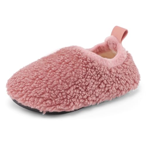 MK MATT KEELY Kinder Winter Hausschuhe Jungen Mädchen 1-7 Jahre Warme rutschfeste Sherpa-Fleece Pantoffeln für Hause Indoor,Rosa,28/28,5 EU(Etikettengröße 30-31) von MK MATT KEELY