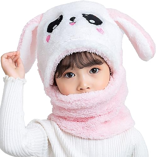 MK MATT KEELY Kinder Winter Mütze Junge Mädchen 2 in 1 Warme Cartoon Kaninchen Schal Ohrenklappe Ski Mütze Set,Rosa,1-4 Jahre von MK MATT KEELY