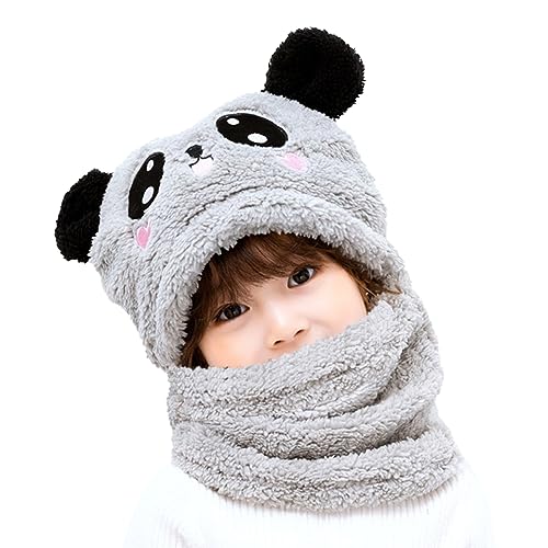 MK MATT KEELY Kinder Winter Mütze Junge Mädchen 2 in 1 Warme Cartoon Panda Schal Ohrenklappe Ski Mütze Set,Grau,1-4 Jahre von MK MATT KEELY