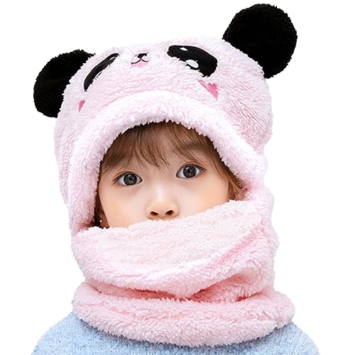 MK MATT KEELY Kinder Winter Mütze Junge Mädchen 2 in 1 Warme Cartoon Panda Schal Ohrenklappe Ski Mütze Set,Rosa,1-4 Jahre von MK MATT KEELY