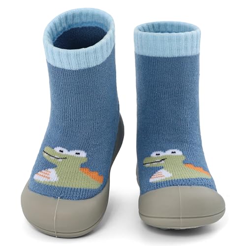 MK MATT KEELY Krabbelschuhe Baby Jungen Lauflernschuhe Dinosaurier Kinder Outdoor Hausschuhe mit rutschfeste Gummisohle,Blau,6-9 Monate von MK MATT KEELY